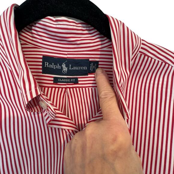 Ralph Lauren Men's Classic Fit Striped Poplin Shirt Red White Size 16/32-33 - Picture 5 of 9